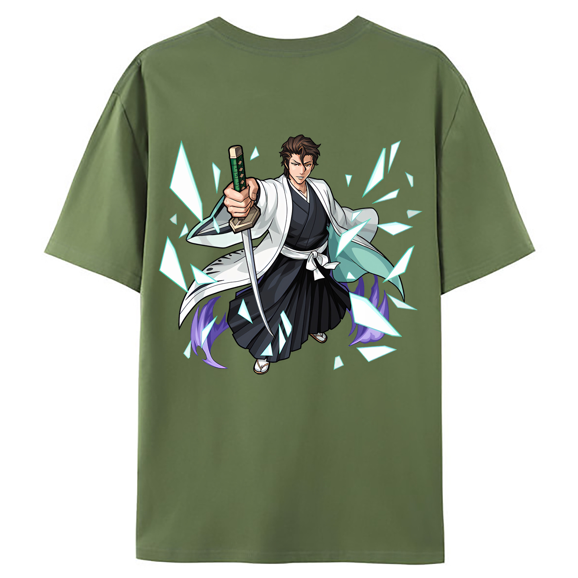 （画像用） ブリーチ 藍染 惣右介（あいぜん そうすけ） BLEACH Aizen Sousuke 綿100％ メンズ半袖Tシャツ（バックプリント） 通気性